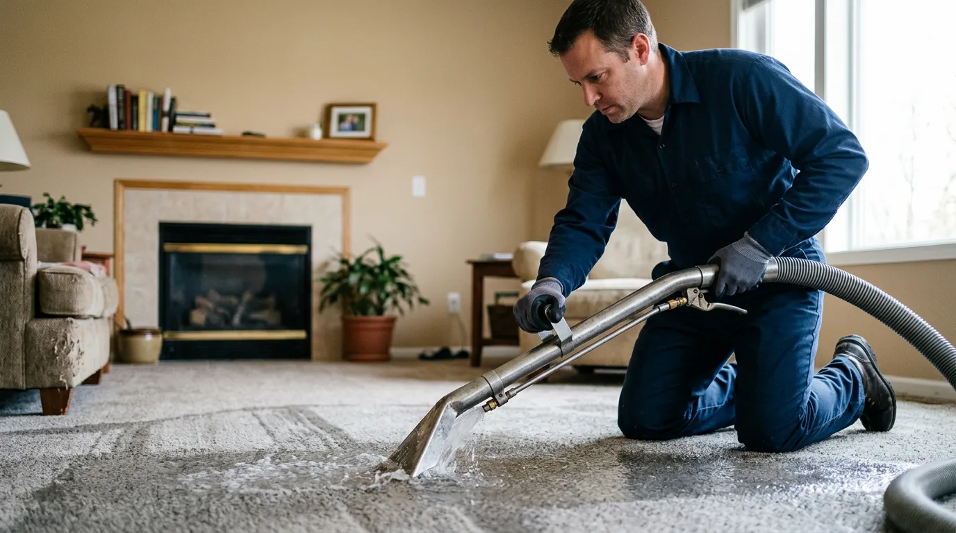 Water damage restoration technician working near Anniston, MO